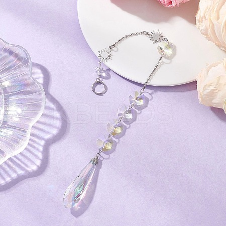 Iridescent Glass Octagon Beads & Teardrop Hanging Suncatchers HJEW-JM04768-1