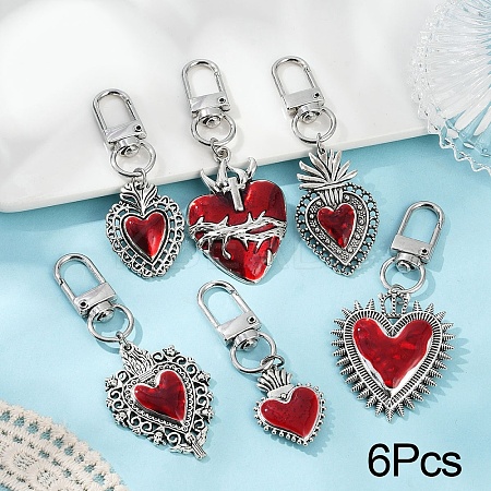 6Pcs Gothic Heart Theme Alloy Enamel Pendant Decoration HJEW-YW00066-01-1