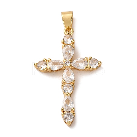 Brass Micro Pave Clear Cubic Zirconia Pendants ZIRC-M117-37G-1