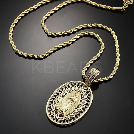 Brass Cubic Zirconia Pendant Necklaces for Women NJEW-U034-01B-G-1