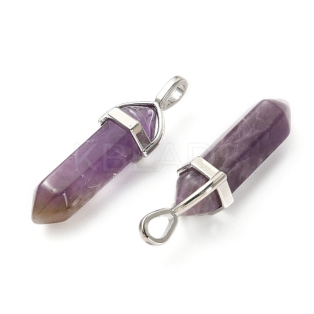 2Pcs Natural Amethyst Double Terminated Pointed Pendants G-YW0002-05B-1