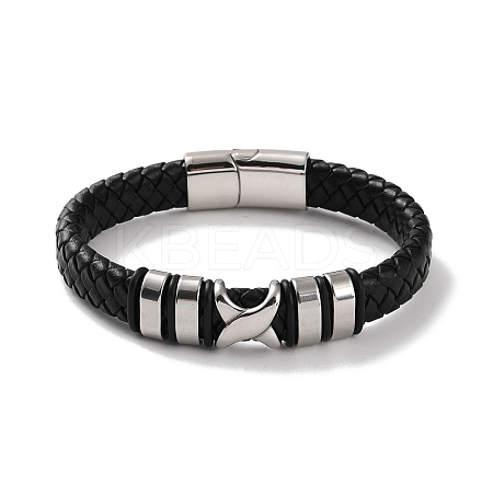 Men's Braided Black PU Leather Cord Bracelets BJEW-K243-23P-1