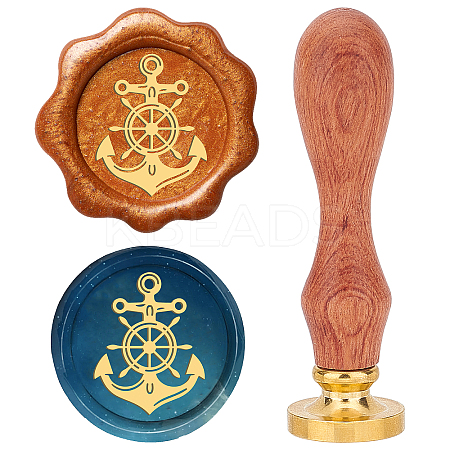 Brass Wax Seal Stamps with Rosewood Handle AJEW-WH0412-0075-1