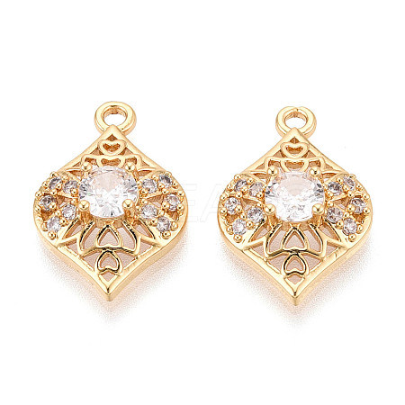 Brass Pave Clear Cubic Zirconia Pendants KK-T077-39G-1