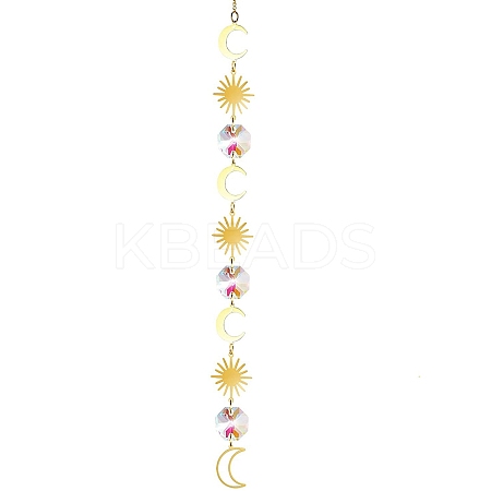 Glass & Brass Pendant Decorations HJEW-PW0002-05B-1