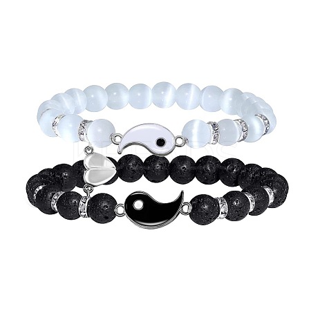 Volcano Stone Black Matte Black Gallstone Wood Beads Bracelet Set Combination Hip Hop Elastic Bracelet Bracelet Bracelet WQ1083-14-1