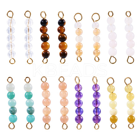 16Pcs 8 Styles Natural Mixed Gemstone Round Beaded Connector Charms PALLOY-TA00131-1