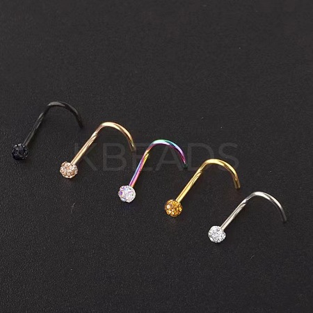 304 Stainless Steel Rhinestone Round Ball Fishtail Nose Rings WGE5A2F-15-1