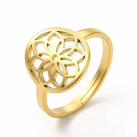 Ion Plating(IP) 304 Stainless Steel Flower Adjustable Ring for Women LS-RJEW-B027-19G-1