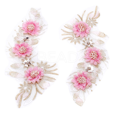 2Pcs Flower Polyester Embroider Thread Iron on/Sew On Patches DIY-ME0001-67A-1
