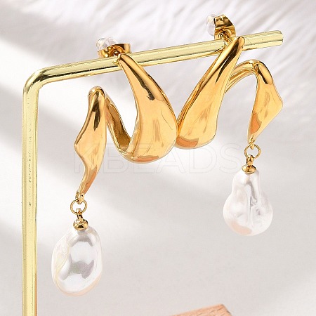 304 Stainless Steel Shell Pearl Stud Earrings for Women EJEW-U051-07G-1