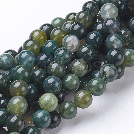 Natural Moss Agate Round Bead Strands G-N0120-30-4mm-1