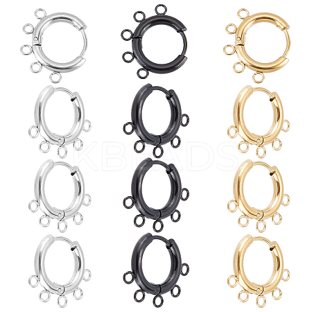 Unicraftale 6 Pairs 3 Colors 304 Stainless Steel Hoop Earring Findings STAS-UN0039-25-1