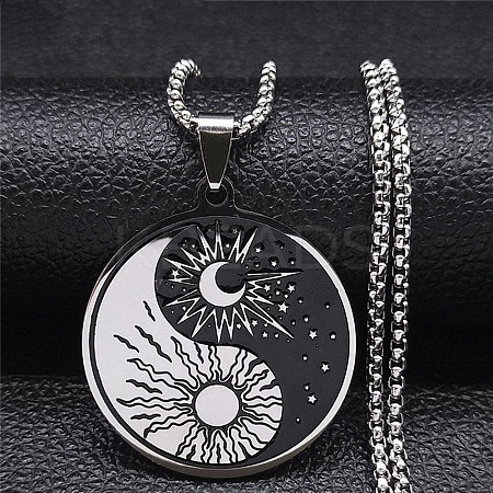 201 Stainless Steel Enamel Yin Yang with Sun & Moon Pendant Necklaces NJEW-G115-05P-1-1