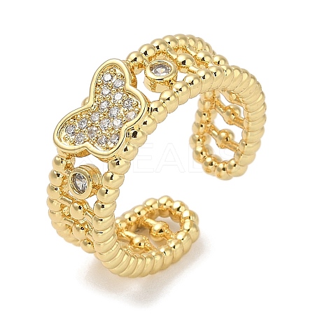 Rack Plating Brass Micro Pave Cubic Zirconia Cuff Finger Rings for Women RJEW-C114-11A-G-1