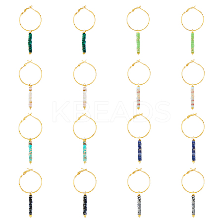 8 Pair 8 Style Natural & Synthetic Mixed Gemstone Beaded Column Drop Earrings EJEW-AB00040-1