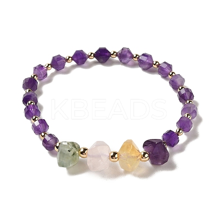 Faceted Natural Amethyst Stretch Beaded Bracelets BJEW-P318-01G-03-1