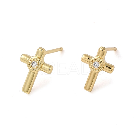 Rack Plating Brass Cross Stud Earrings EJEW-M235-02G-1