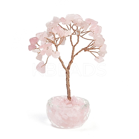 Natural Rose Quartz Chips Tree of Life Decorations DJEW-B013-01F-1
