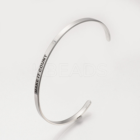 Tarnish Resistant 201 Stainless Steel Cuff Bangles BJEW-Q685-06-1