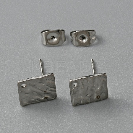 304 Stainless Steel Textured Geometry Stud Earrings Findings with Hole STAS-WH0027-54G-1