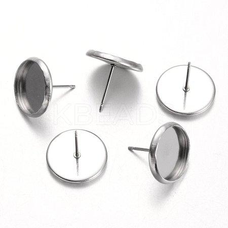 Tarnish Resistant Flat Round Stainless Steel Stud Earring Settings LS-X-STAS-M227-12mm-1