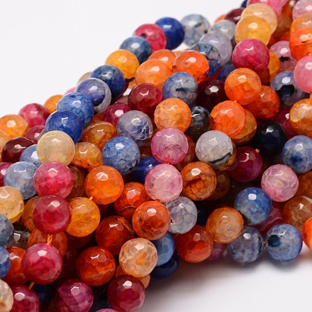 Dyed Natural Agate Faceted Round Beads Strands X-G-E320E-8mm-01-1
