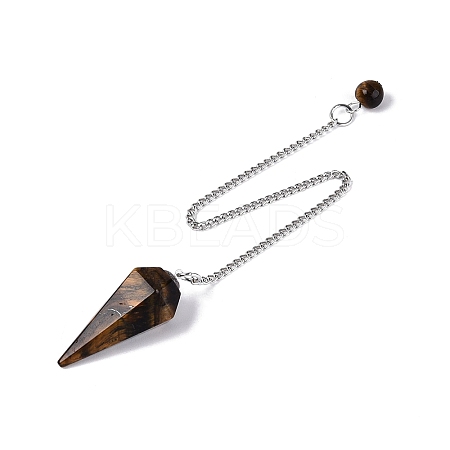 Natural Tiger Eye Dowsing Pendulum Pendants AJEW-N005-01B-1