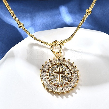 Brass Clear Cubic Zirconia Pendant Necklaces for Women NJEW-A039-02E-G-1