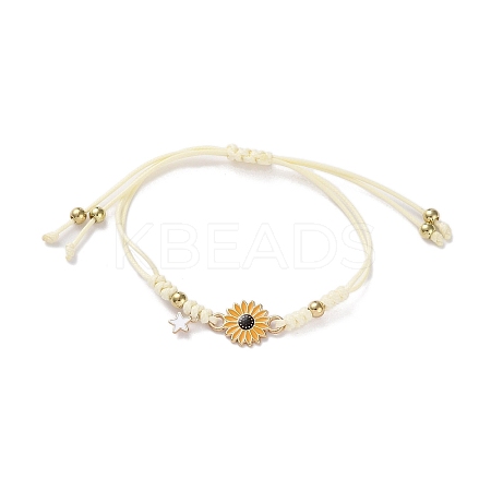 Sunflower Alloy Enamel Charms Braided Bracelets BJEW-A016-01A-1