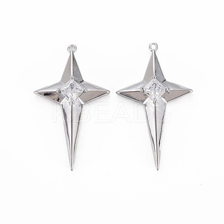 Brass Micro Pave Clear Cubic Zirconia Pendants KK-S364-102P-1