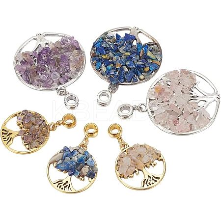 24Pcs 6 Styles Natural Mixed Gemstone European Dangle Charms PALLOY-AR0001-36-1