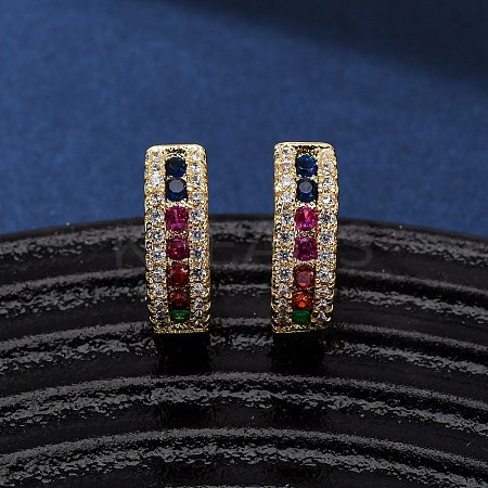 Brass Micro Pave Cubic Zirconia Oval Hoop Earrings EJEW-D332-03B-G-1