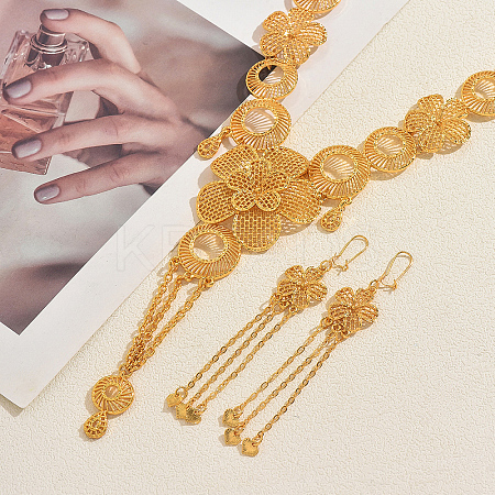 Elegant Alloy Hollow Flower Tassel Earrings & Necklaces for Women FZ8785-1