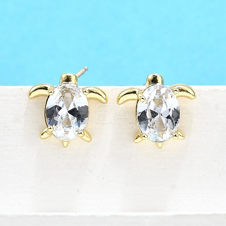 Brass Micro Pave Clear Cubic Zirconia Stud Earrings LS-EJEW-H157-03G-01-1