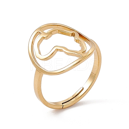 Ion Plating(IP) 201 Stainless Steel Hollow Out Africa Map Adjustable Ring for Women RJEW-C045-04G-1