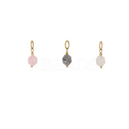 Natural Rose Quartz & Quartz Crystal & Picture Jasper Faceted Bicone Charms G-OY009-87G-1