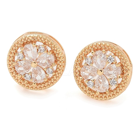Rack Plating Flower Brass Clear Cubic Zirconia Stud Earrings EJEW-M090-22G-1