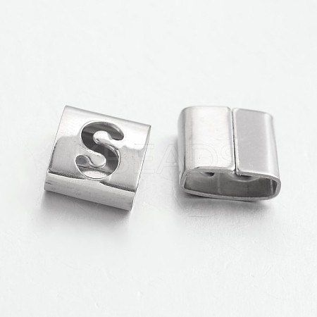 Tarnish Resistant Letter Style 201 Stainless Steel Square Slide Charms STAS-L132-10-1