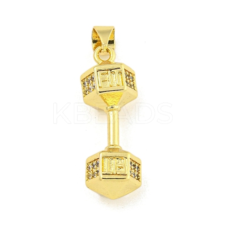 Barbell Rack Plating Brass Micro Pave Clear Cubic Zirconia Pendants KK-Z053-08G-1