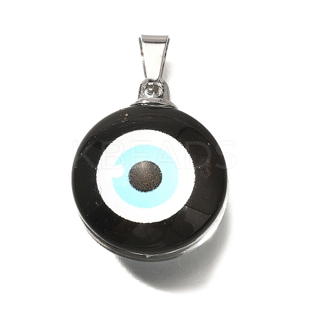 Flat Round 201 Stainless Steel Acrylic Pendants STAS-U036-01P-04-1