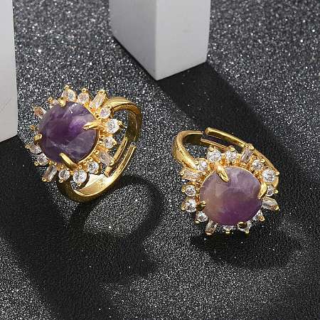 Sunflower Natural Amethyst Finger Rings RJEW-B113-03G-08-1