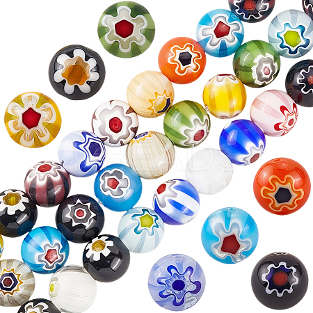 3 Strands Handmade Millefiori Glass Round Bead Strands LAMP-LT0001-16D-1