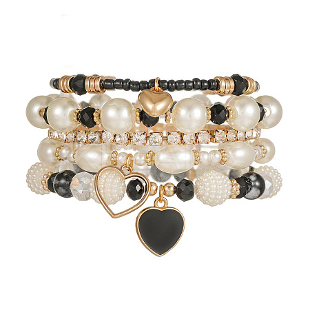 5Pcs 5 Styles Crystal Rhinestone & Plastic Pearl & Glass Beads Stretch Bracelets FS-WG170EC-02-1