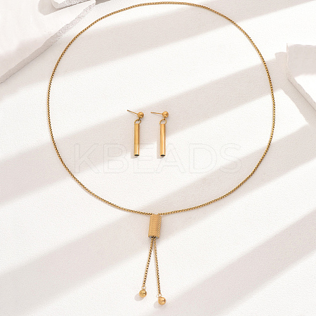 Fashionable 201 Stainless Steel Column Stud Earrings & Lariat Necklaces Set for Women UW3937-2-1