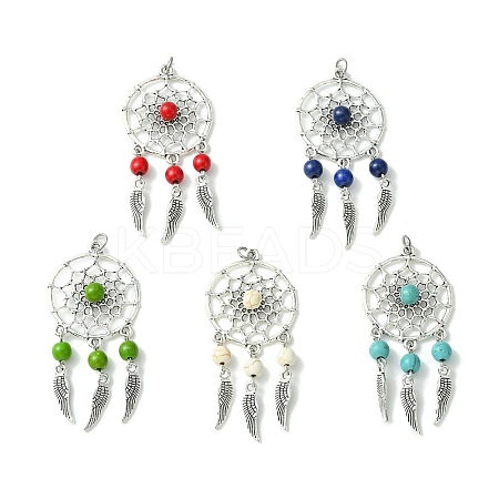 5Pcs 5 Styles Synthetic Turquoise Dyed Big Pendants PALLOY-JF02310-01S-1