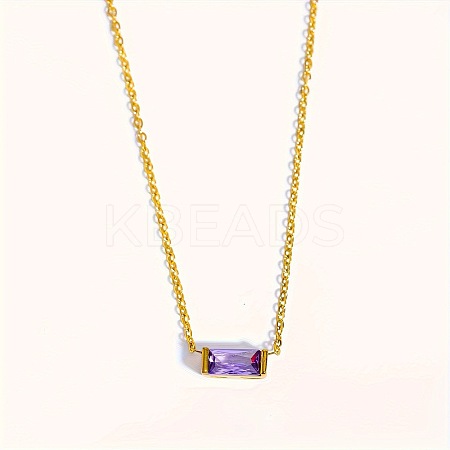 Birthstone Style Brass Cubic Zirconia Rectangle Pendant Necklaces for Women FS-WGDF12C-06-1
