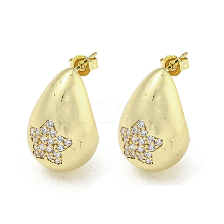 Brass with Cubic Zirconia Stud Earrings LS-EJEW-Q799-02C-G-1