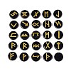 Brass Elder Futhark Alphabet Engraved Symbol Flat Round Natural Obsidian Rune Stones G-I373-01H-1