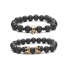 2Pcs 2 Style Natural Lava Rock & Brass Beaded Stretch Bracelets Set BJEW-JB09244-04-4